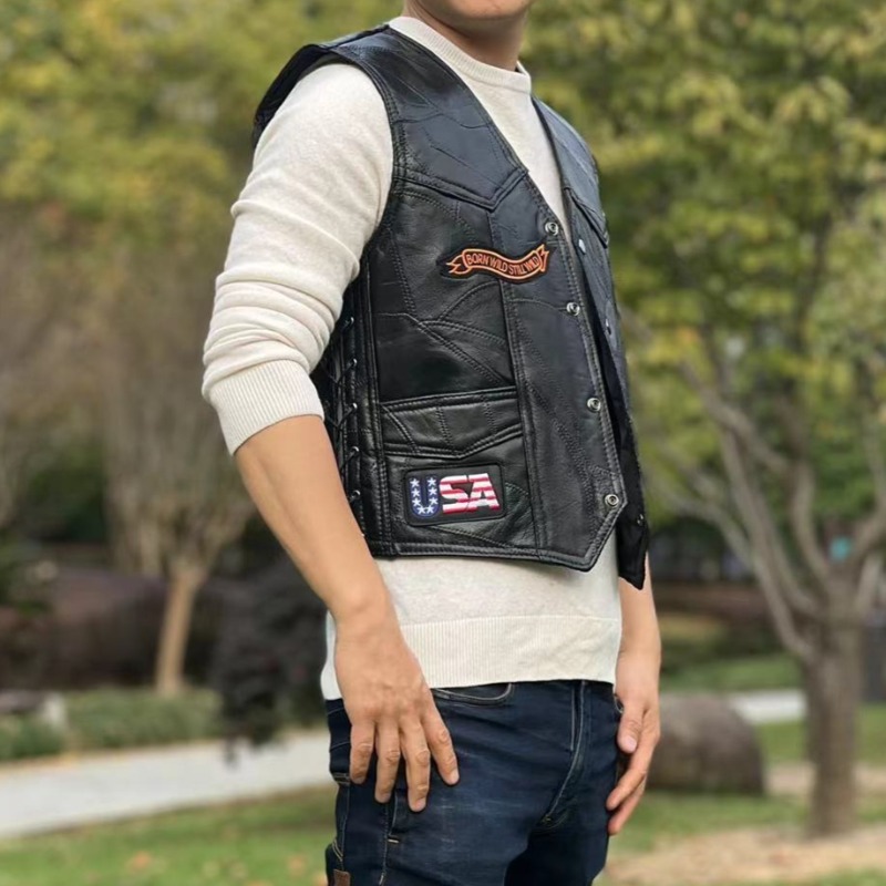 NEW Motorcycle Vests Men Cafe  - Riding Jacket Leather ulasan dan harga