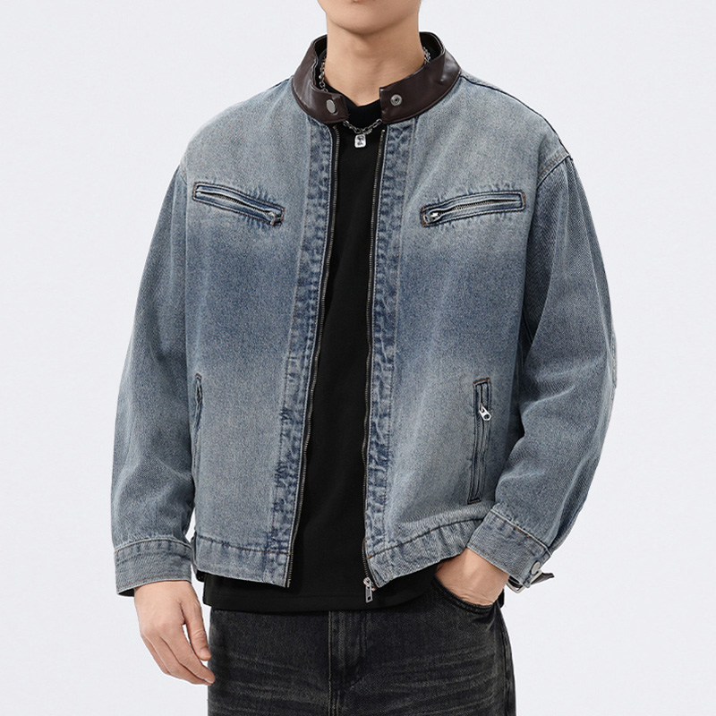 Stand Leather Collar Denim Jac - Riding Jacket Leather ulasan dan harga