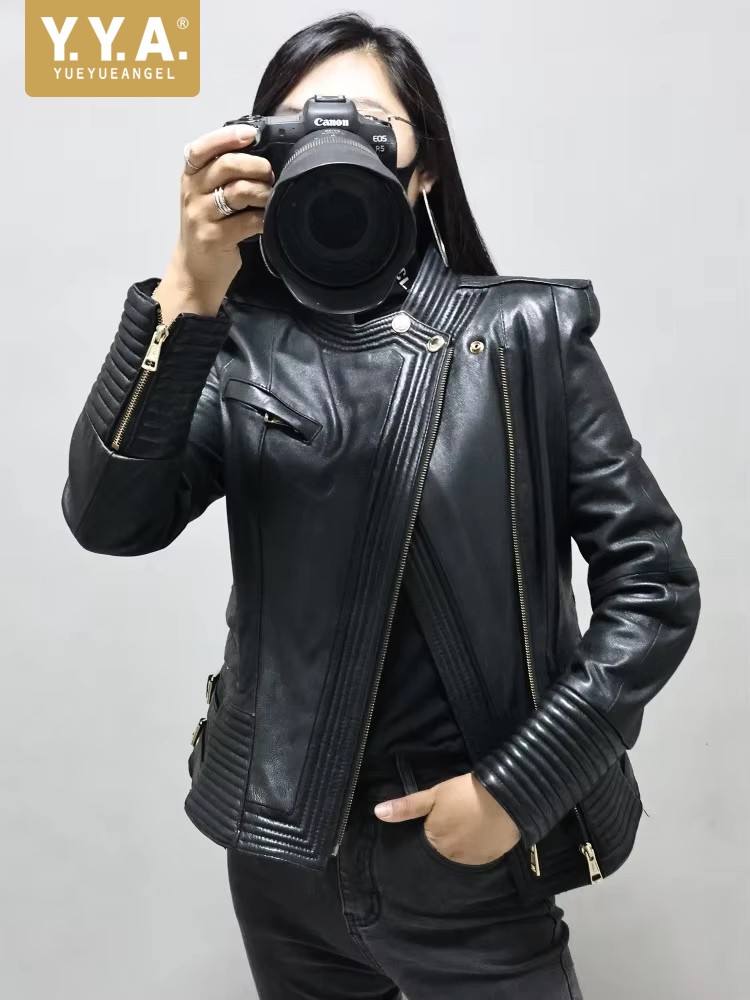 Women Slim Fit Sheepskin Genui - Riding Jacket Leather ulasan dan harga
