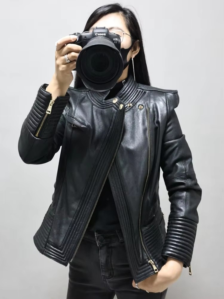 Women Slim Fit Sheepskin Genui - Riding Jacket Leather ulasan dan harga
