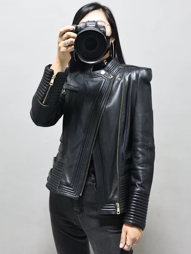 Women Slim Fit Sheepskin Genui - Riding Jacket Leather ulasan dan harga