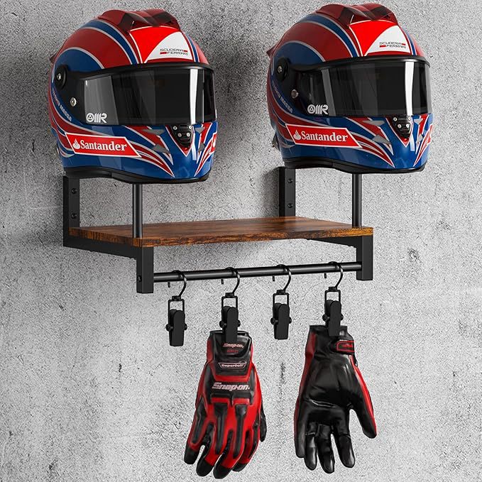Wall Mount Helmet Holder Woode - Motorcycle Gear Garage Storage ulasan dan harga