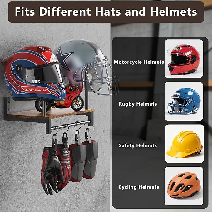 Wall Mount Helmet Holder Woode - Motorcycle Gear Garage Storage ulasan dan harga